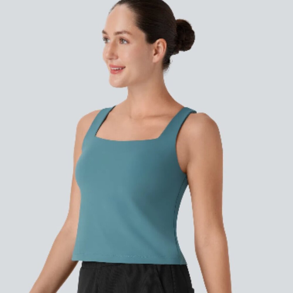 NWT Halara SoftlyZero Airy Square Neck Lift Up Cool Touch Yoga Tank Top Blue XL